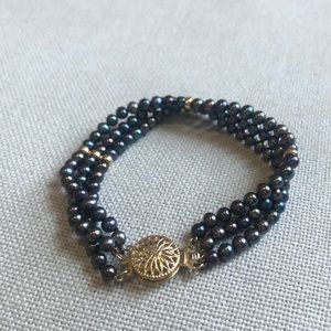 Blue and Purple Pearl Bracelet w/14k Gold